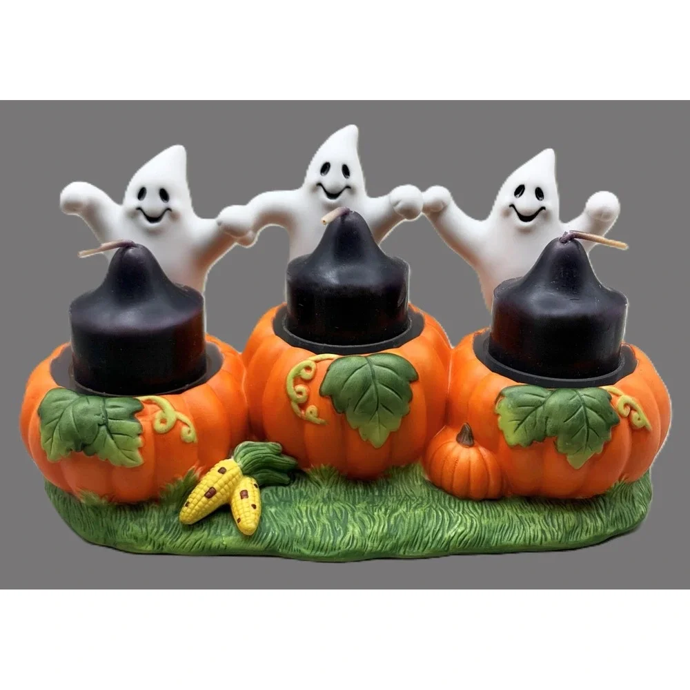 PartyLite Ghost Trio Candle Holder Halloween w 3 PL Candles NIB Retired Vintage